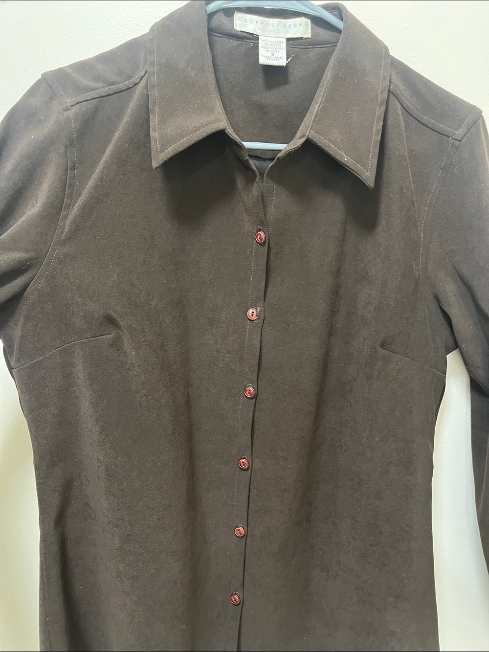 Vtg Geoffrey Beene Flannel Shirt Women 10 Brown Long Sleeve Button Up Minimalist - Picture 2 of 11